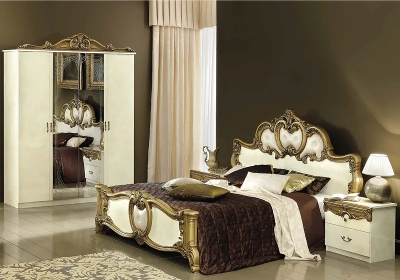 Chambre complète baroque ivoire et or capitonnée – KONE