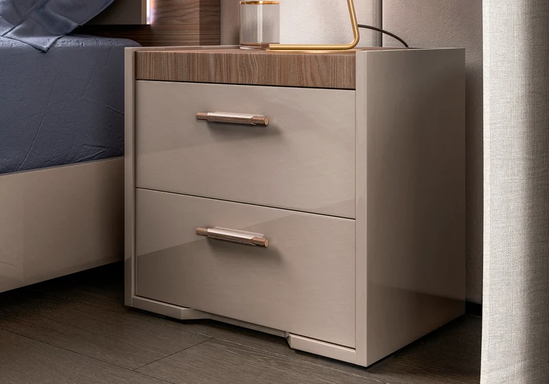 Table de chevet 2 tiroirs bois corde et noyer design - Nora