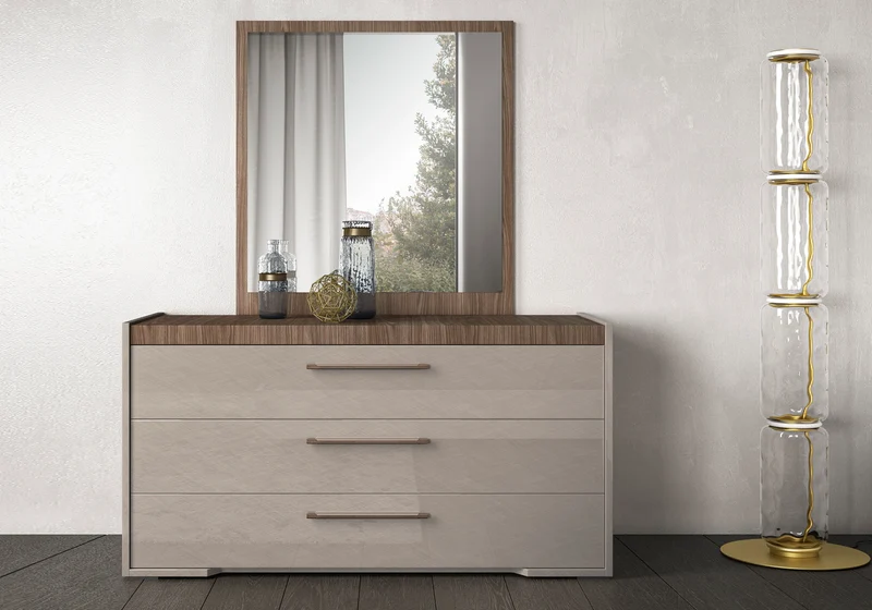 Commode 3 tiroirs bois corde et noyer design - Nora