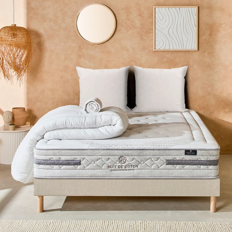 Pack Sérénade - Matelas + Sommier + Accessoires - La chambre équipée en une fois - 26 cm d'épaisseur
