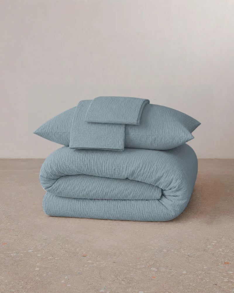 Parure de lit gaze de coton - Dusty Blue