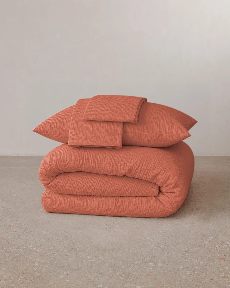 Parure de lit gaze de coton - Mocca mousse