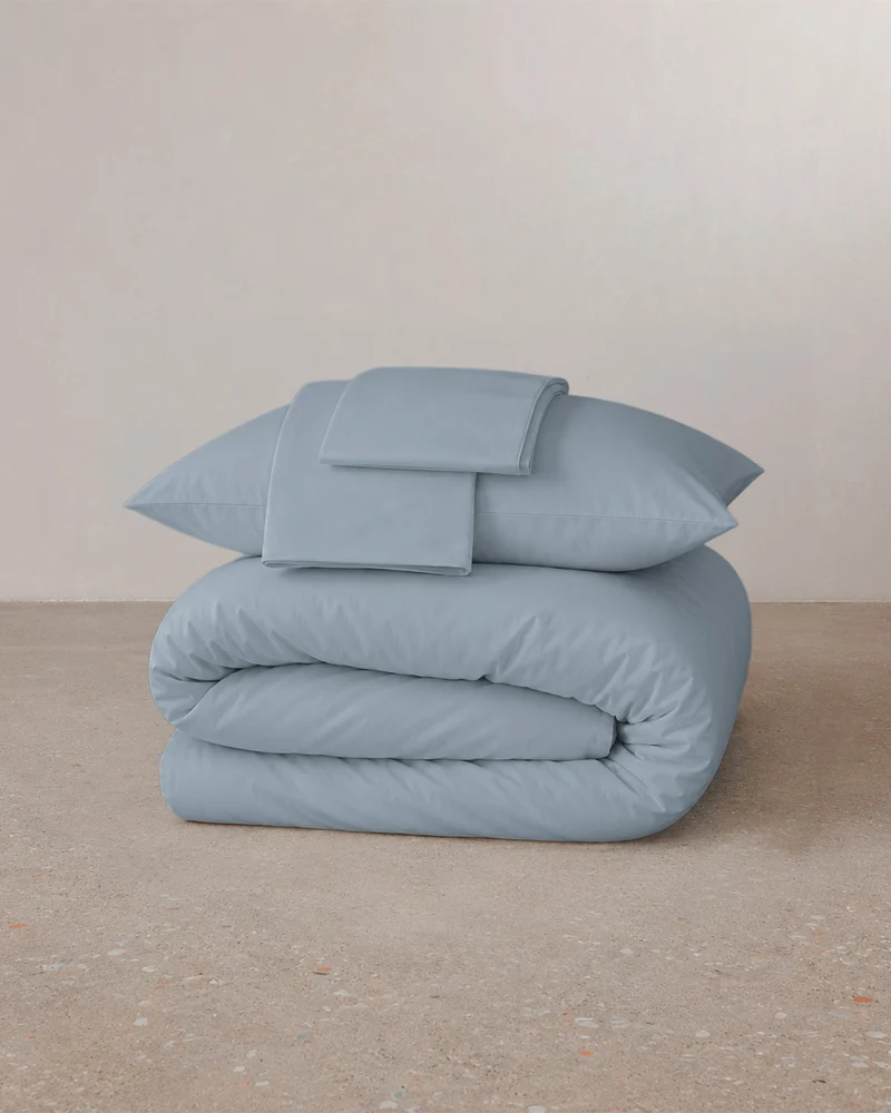 Parure de lit percale de coton - Bleu gris