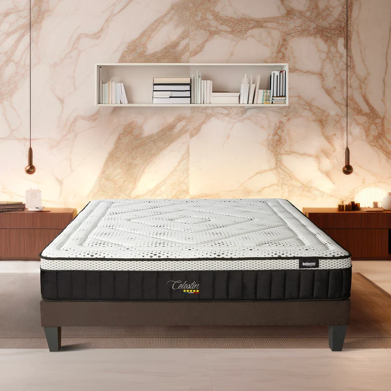 Ensemble Célestin 2.0 - Matelas mémoire de forme moelleux + Sommier bois - 29 cm d'épaisseur