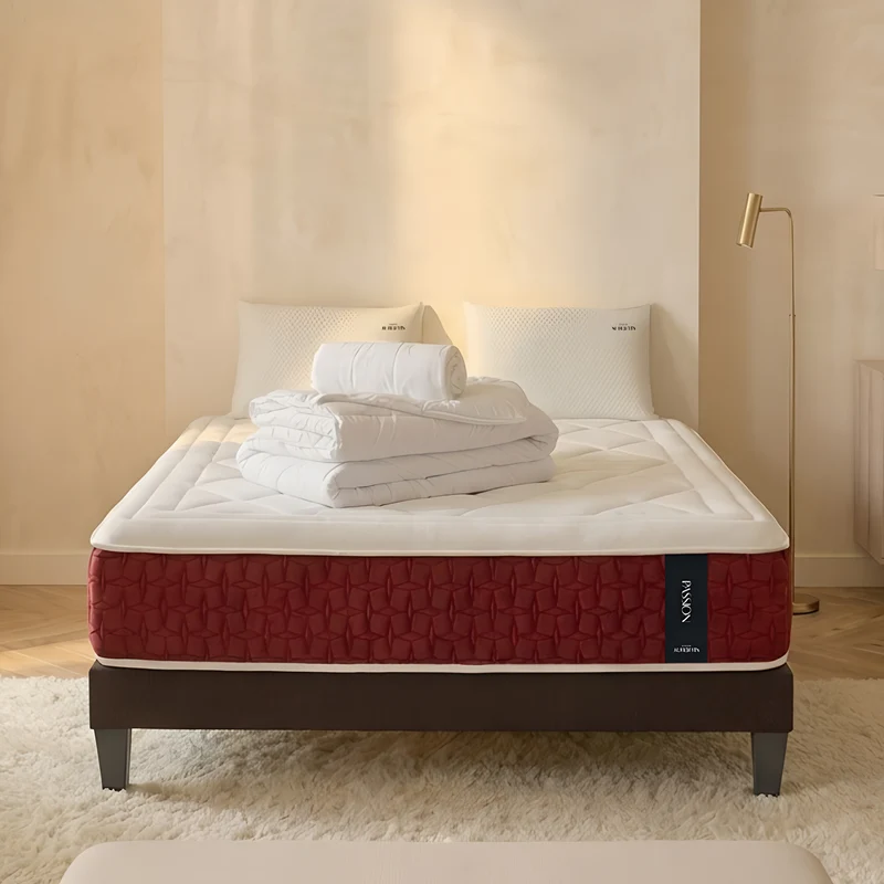 Ensemble Matelas+sommier Ressorts PASSION + accessoires - 32 cm d'épaisseur - Accueil moelleux, soutien ferme