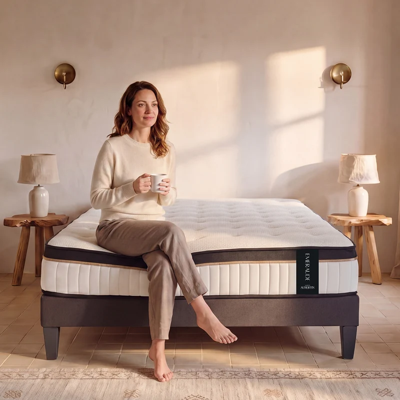 Ensemble Matelas EMERAUDE Mémoire et sommier tissu - 24 cm d'épaisseur - Accueil moelleux, soutien mi-ferme