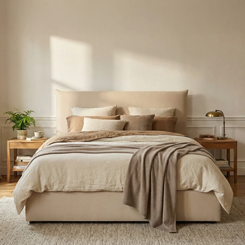 Lit coffre - Effet lin beige - OPÉRA
