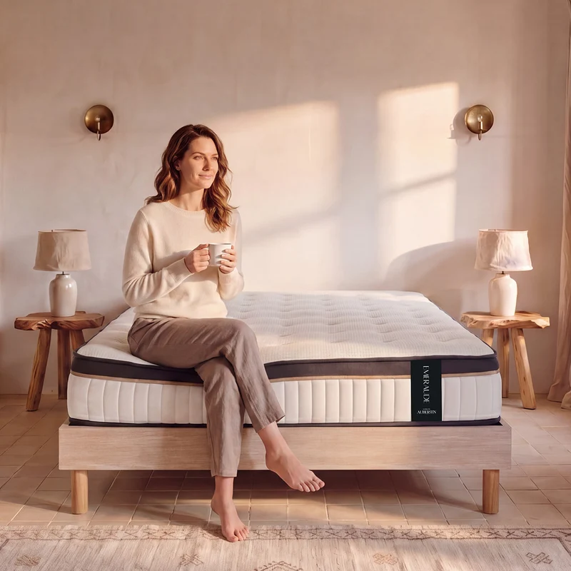 Ensemble Matelas EMERAUDE et Sommier SÉLÉNA - 24 cm d'épaisseur - Accueil moelleux, soutien mi-ferme