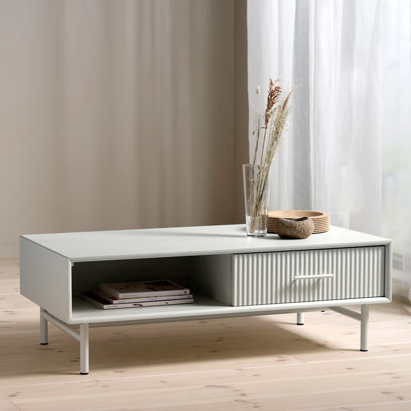 Table basse 120 cm 1 tiroir 1 niche - Bois gris clair - MIRANO
