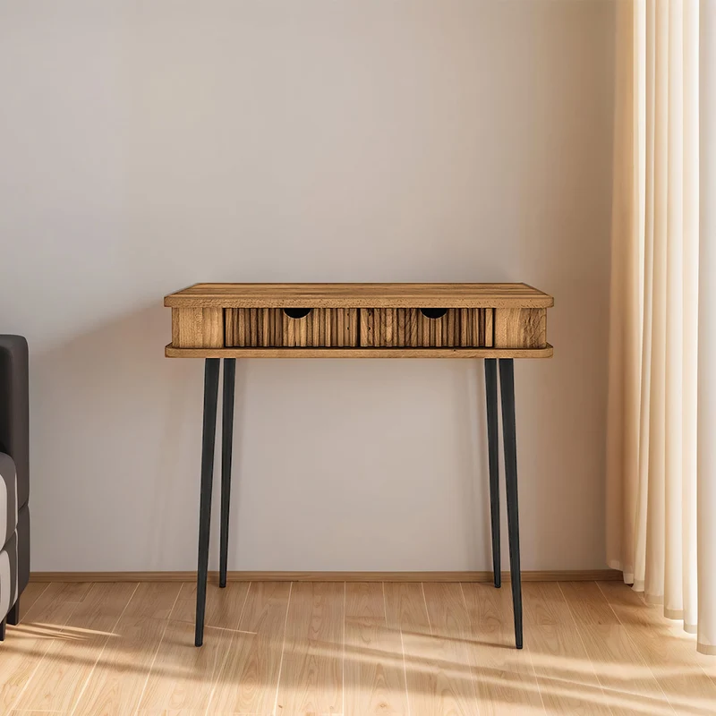 Console 84 cm 2 tiroirs - Bois massif hêtre - AMALFI