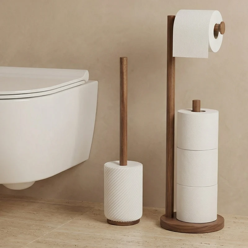 Brosse WC - Résine blanche et bois - ASCOLI