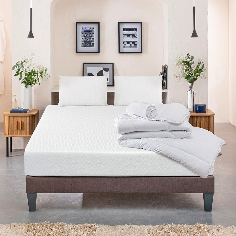 Pack prêt à dormir Absolu - Matelas + Sommier + Couette, oreillers, protège-matelas - 21 cm d'épaisseur