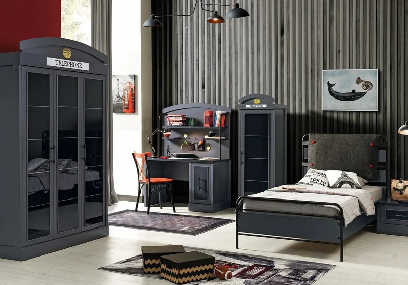 Ensemble de chambre pour jeune gris LONDON