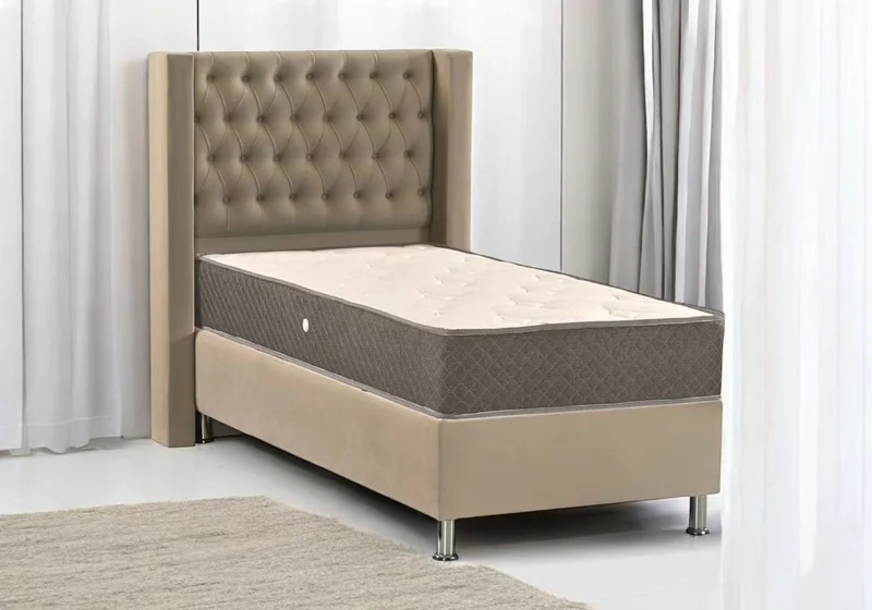 Lit coffre complet velours taupe 90x190 - Kobe