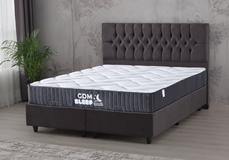 Ensemble lit coffre et matelas 2 places gris - Lore