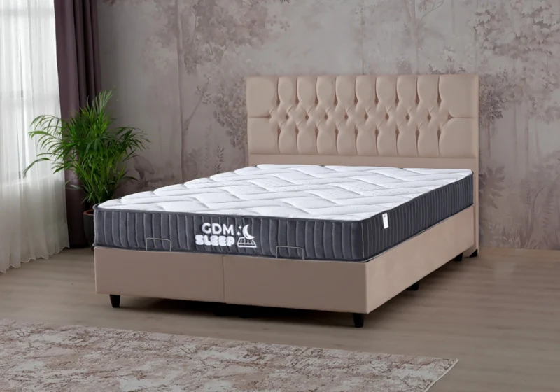 Ensemble lit coffre et matelas 2 places beige - Lore