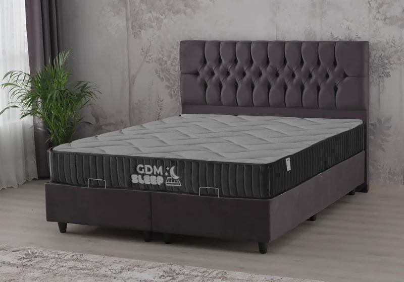 Lit coffre complet 2 places velours gris - Lore