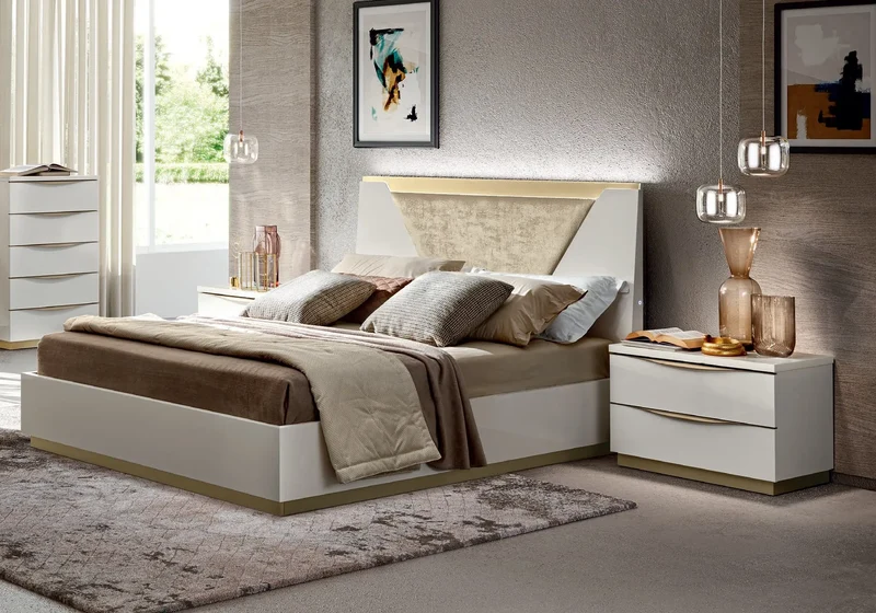 Chambre complète capitonné laquée blanc XENA