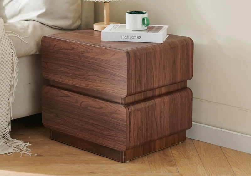 Table de chevet arrondie bois noyer - Duna