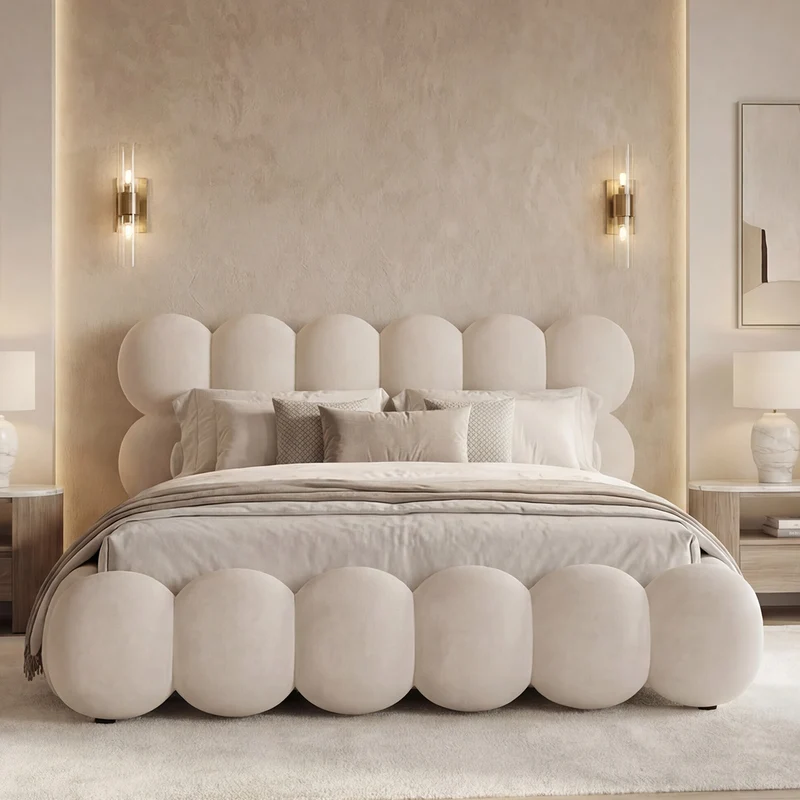 Lit coffre - Velours beige - MEGÈVE