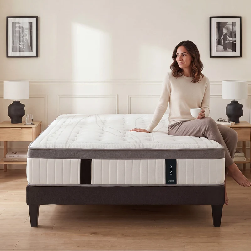 Ensemble ALTESSE Matelas Mémoire + sommier tissu - Accueil équilibré, soutien ferme