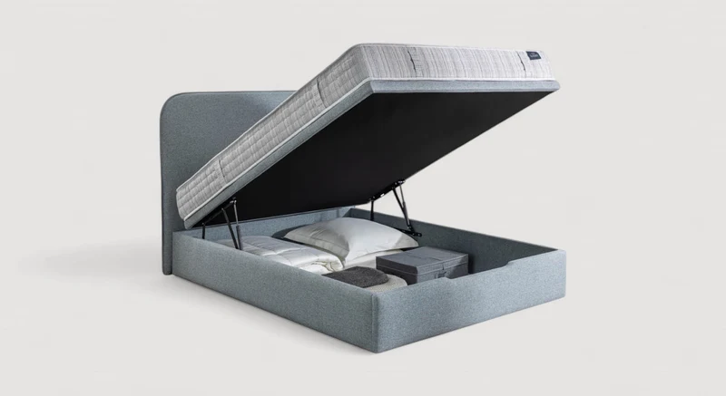Pack lit coffre, matelas et tête de lit MAEL