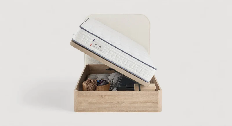 Pack lit coffre, matelas et tête de lit TEDDY