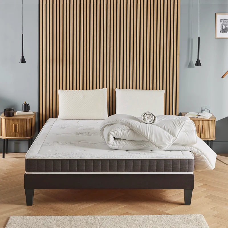 Pack prêt à dormir Intuition - Matelas + Sommier + Couette, oreillers, protège-matelas - 15 cm d'épaisseur
