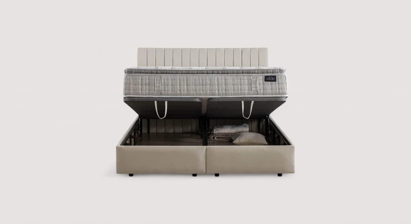 Pack lit coffre, matelas et tête de lit AMSTERDAM Zeugma Beige