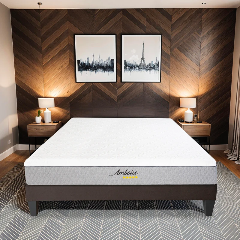 Ensemble Amboise - Matelas mousse mémoire de forme + Sommier bois - 24 cm d'épaisseur - Accueil moelleux, soutien ferme