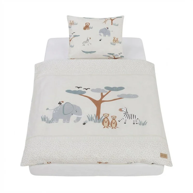 Wiegenbettwäsche 2-teilig 'Savanna Friends' - 80x80 cm - Beige / Mehrfarbig