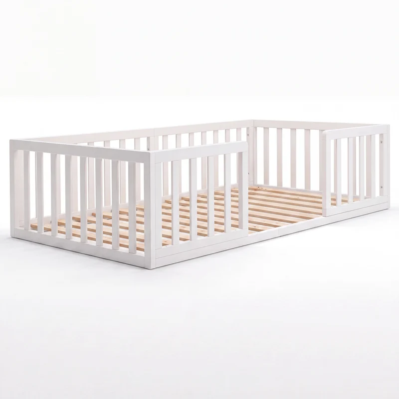 Montessori Bodenbett inkl. Lattenrost & Rausfallschutz - Weiß