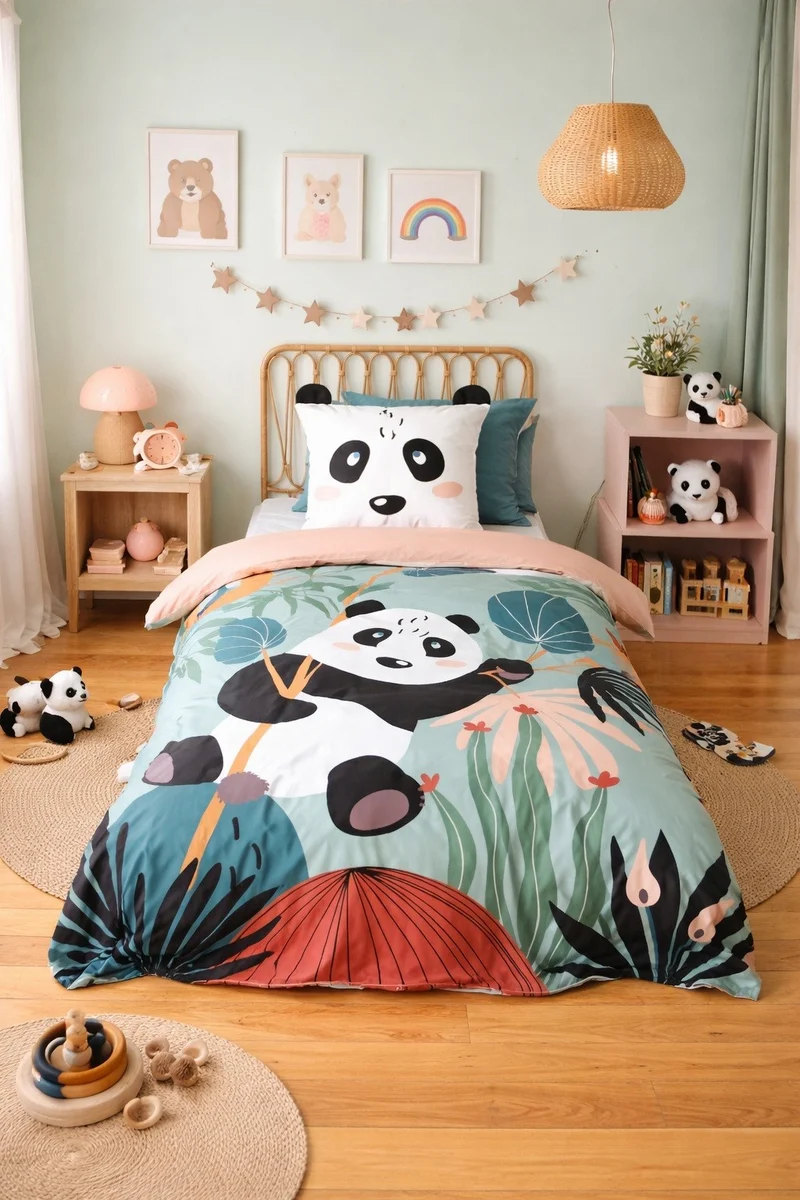 Parure de lit PANDA, Microfibre, Vert, 140x200cm
