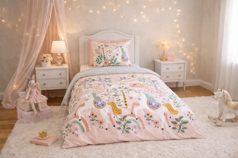 Parure de Lit Enfant Réversible motif Licorne 140x200cm