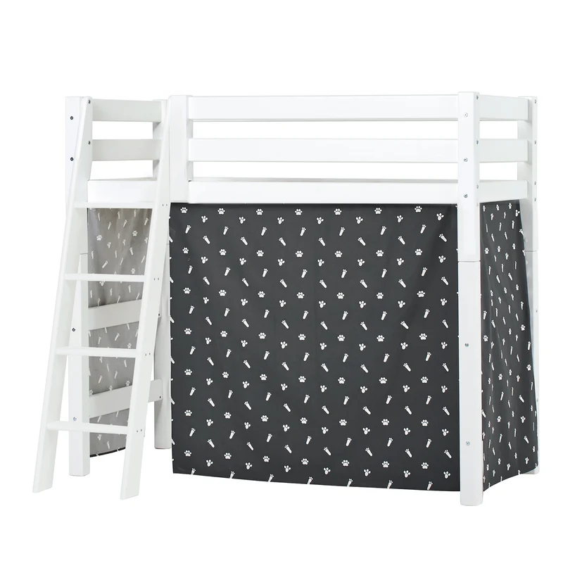 Hoppekids ECO Luxury Mellemhøj Seng med Pets Granite Grey Sengeforhæng