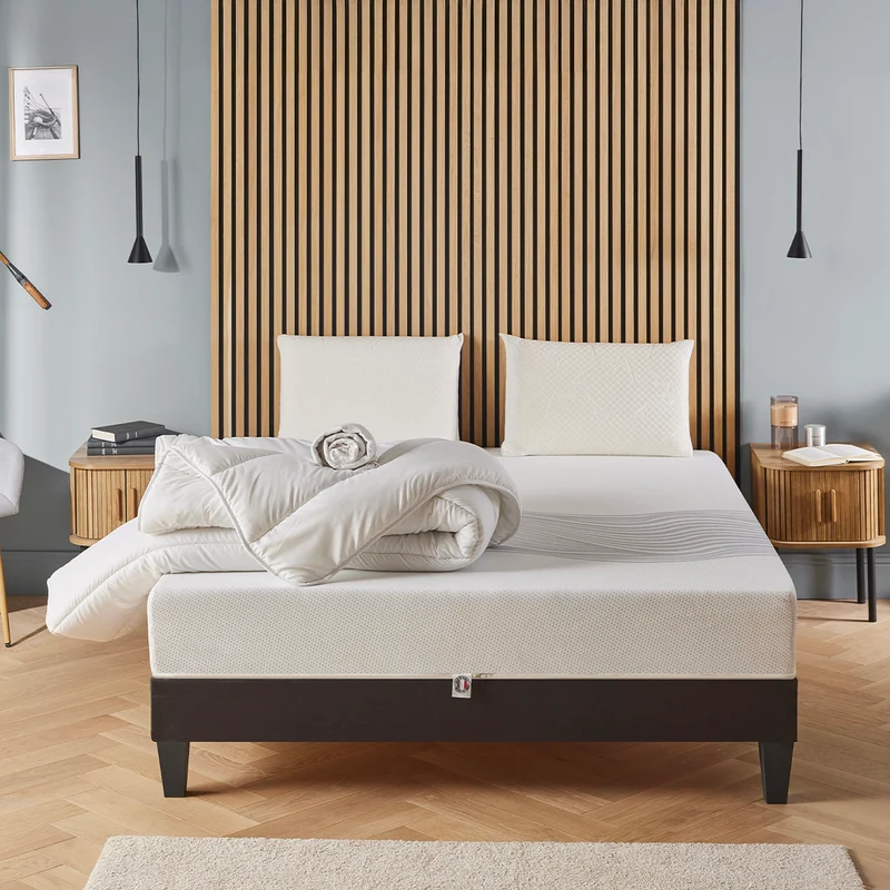 Pack prêt à dormir Sensitive - Matelas + Sommier + Couette, oreillers, protège-matelas - 21 cm d'épaisseur