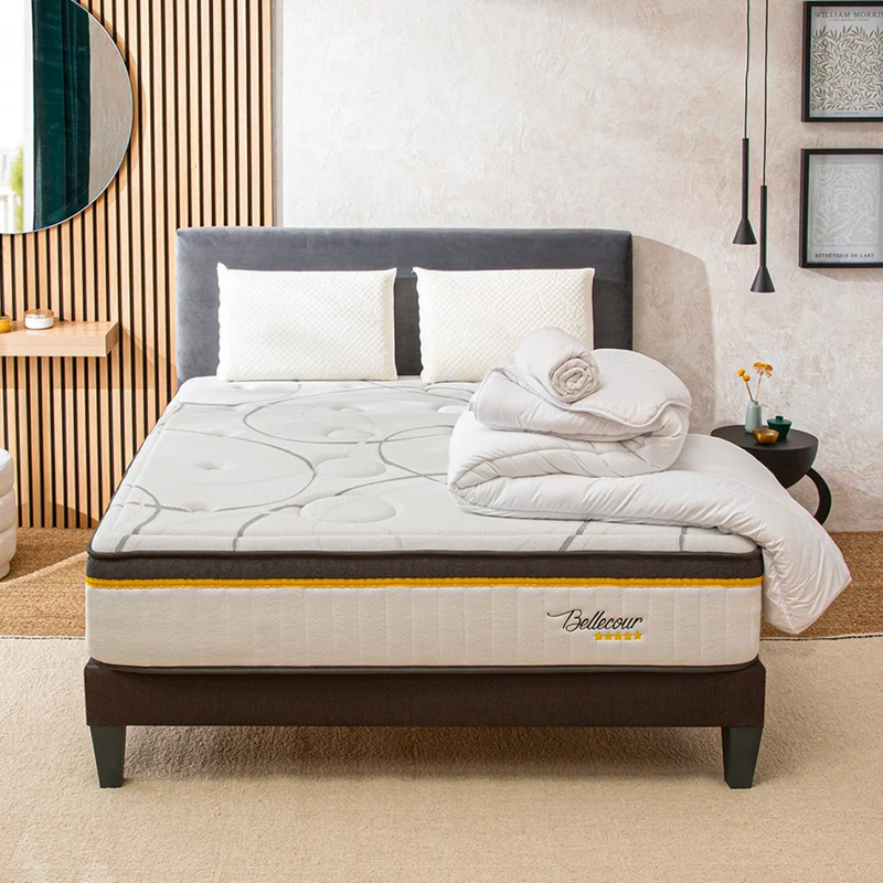 Pack prêt à dormir Bellecour 3.0 - Matelas + Sommier + Couette, oreillers, protège-matelas - 30 cm d'épaisseur