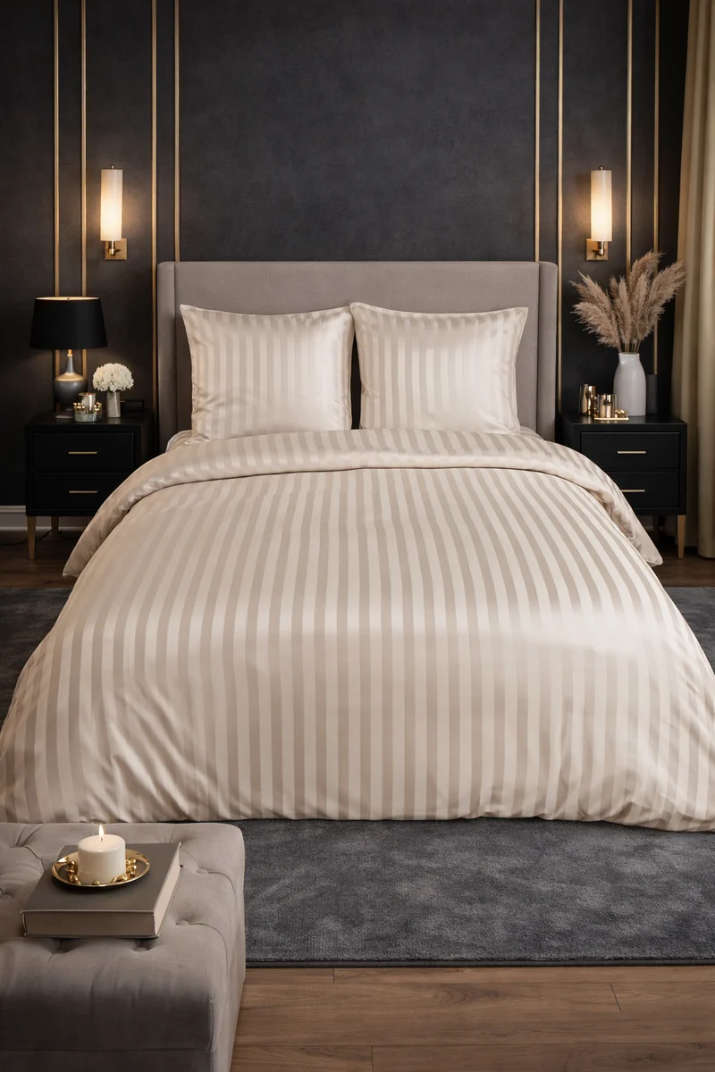 Parure de Lit Satin en Microfibre - Rayures Tissées