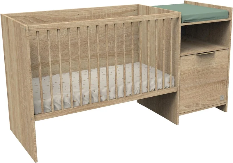 Lit évolutif Sauthon 120x60 à 90x190 avec portes décor chêne doré