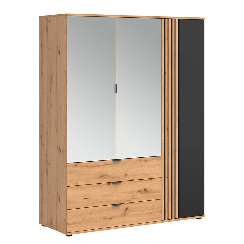 Armoire 3 portes 3 tiroirs Ezra Bois et Noir