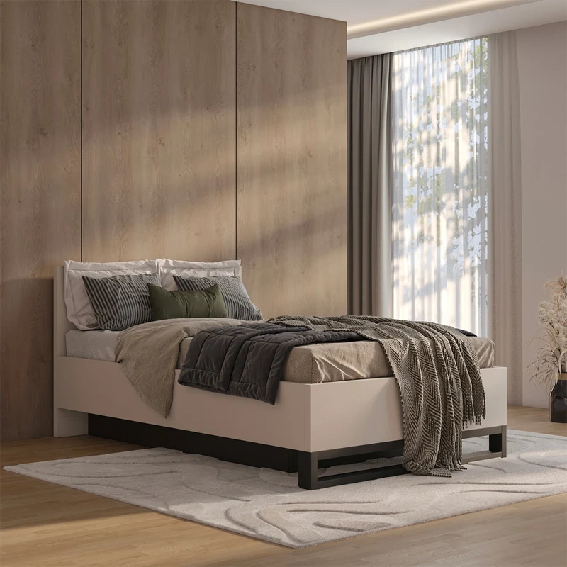 Lit coffre 140x200 sommier inclus Eden Cachemire et Noir