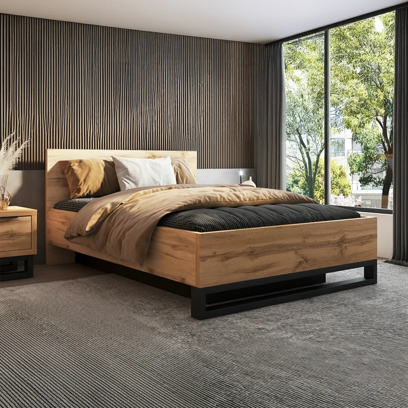 Lit coffre 140x200 sommier inclus Eden Bois et Noir