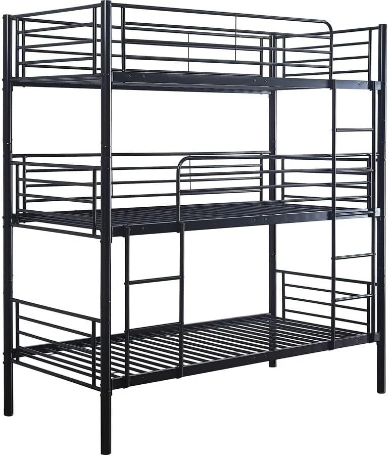 Lit Superposé Métallique Triple pour Enfants - 90 x 190 cm - Couleur Noire