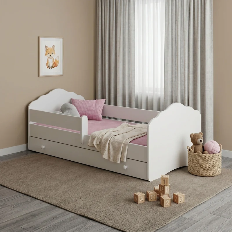 Lit enfant FALA-ONE avec barrière de protection et tiroir de rangement
