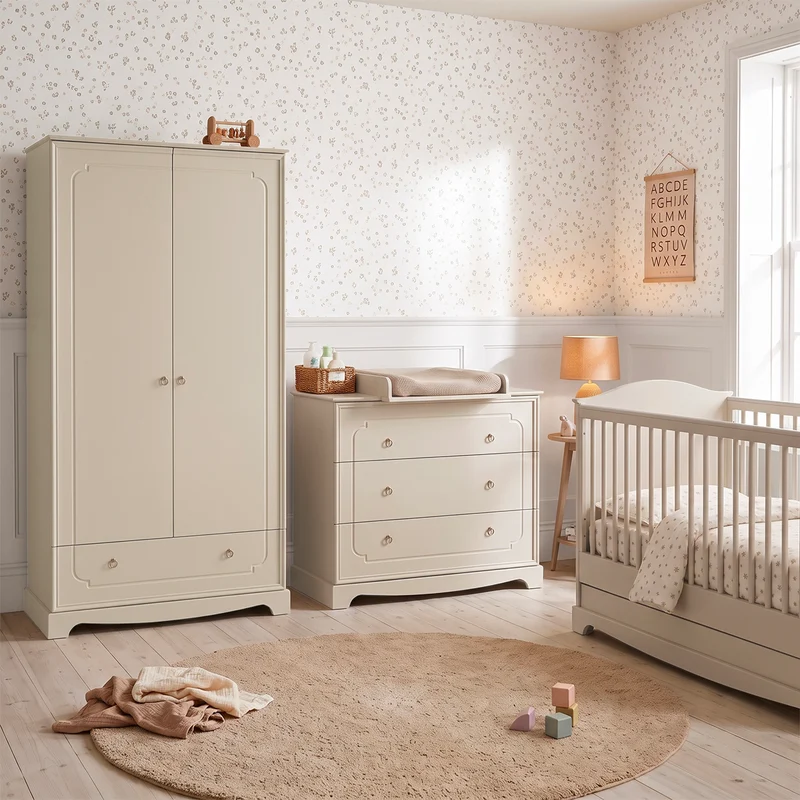 Chambre complète lit évolutif 70x140 commode à langer et armoire 2 portes Bellamy Royal Beige