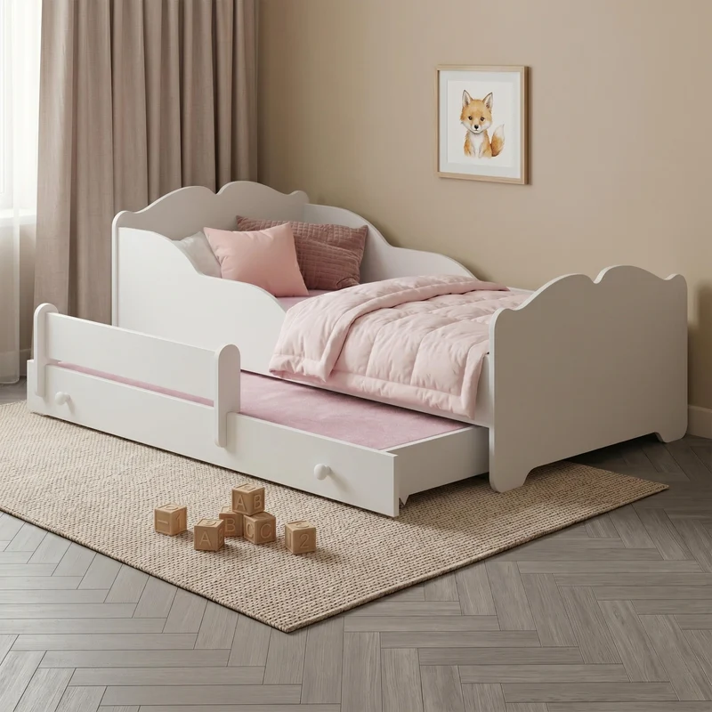 Lit enfant ANNA-MAX avec lit d’appoint 145 × 80 cm – avec motif et matelas