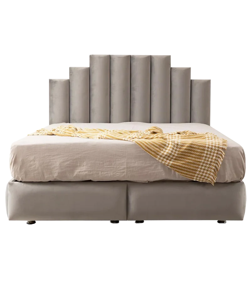 Lit Coffre Pyramide Gris - Design Élégant