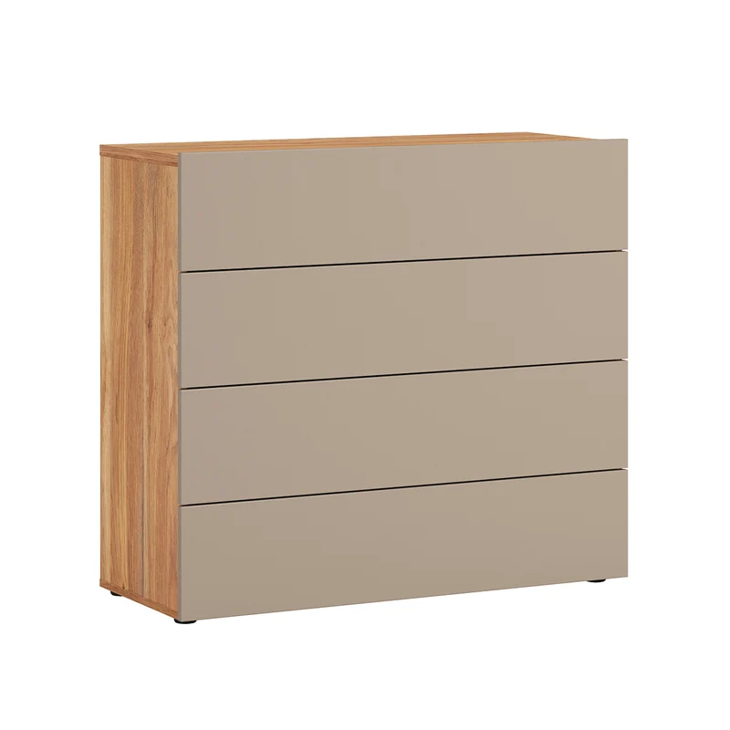 Commode 4 tiroirs Iséa Taupe et Bois