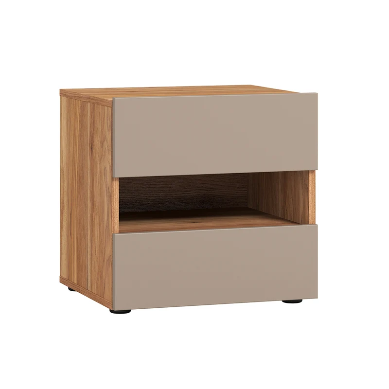 Chevet 2 tiroirs 1 niche Iséa Taupe et Bois