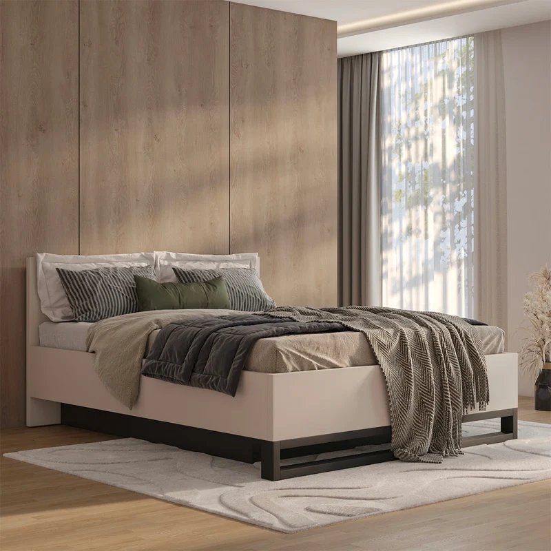 Lit coffre 180x200 sommier inclus Eden Cachemire et Noir